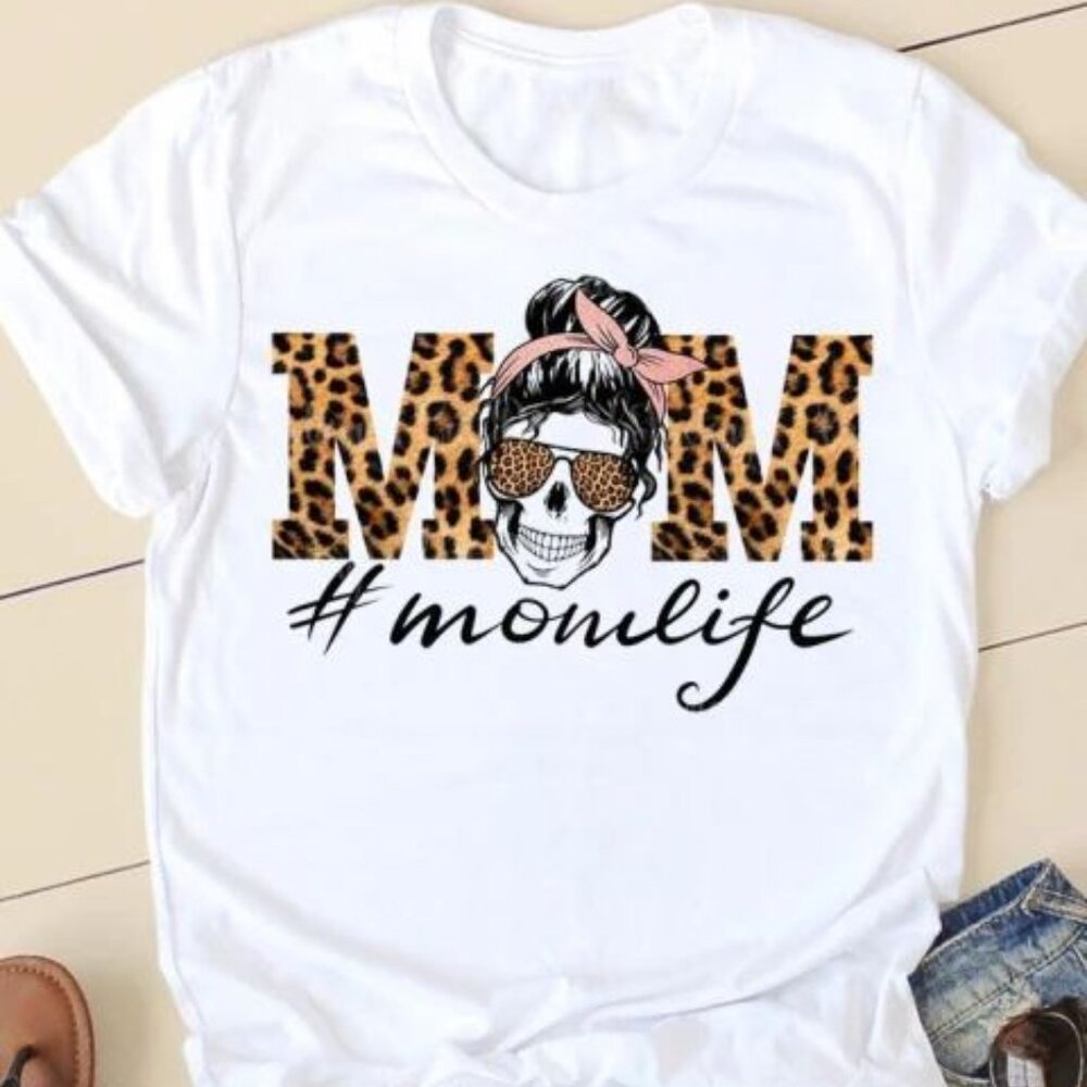 Mom Life TShirt, Funny Leopard Pattern Design Mommy Life Shirt